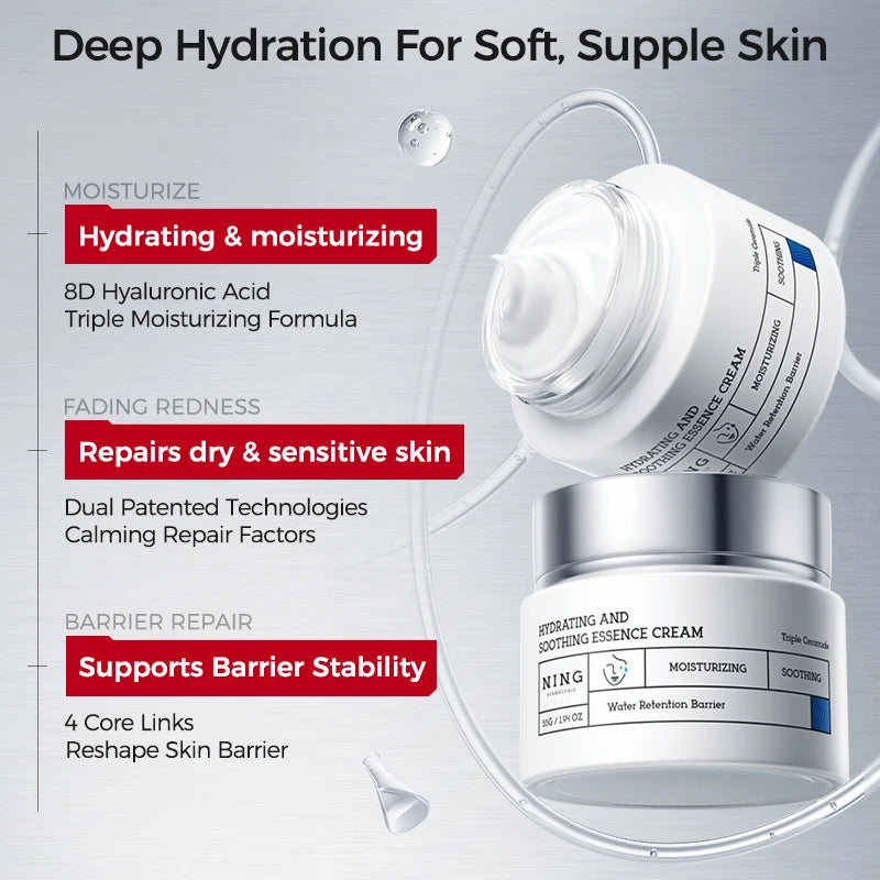 Hydrating Soothing Essence Cream – Collagen, Ceramides, Hyaluronic Acid & Plant Extracts for Moisture, Barrier Repair & Redness