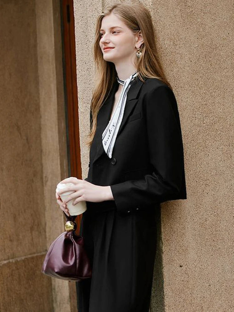 Women Crop Blazers Solid Simple Office Lady Spring Autumn Long Sleeve Suit Jacket Double Breasted Fashion Elegant Female Coat