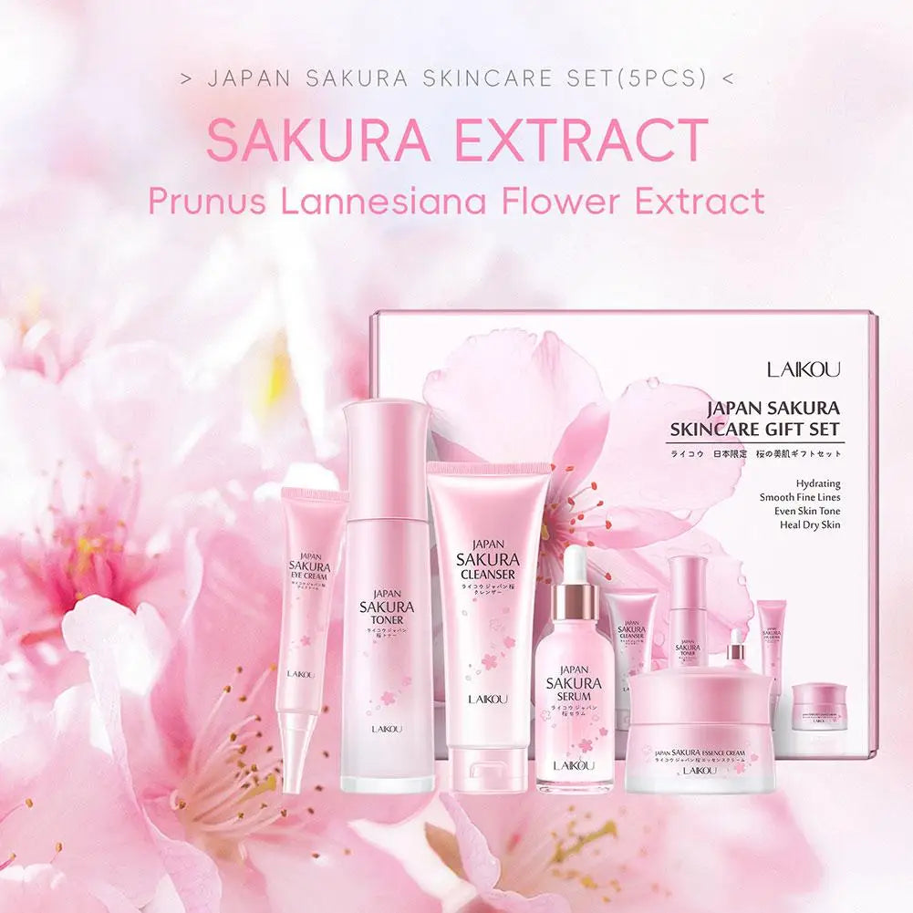 LAIKOU Japan Sakura Skin Care Set Serum Rejuvenating Brightening Cream Glowing Moisturizer Fade Blemishes 5pcs/set