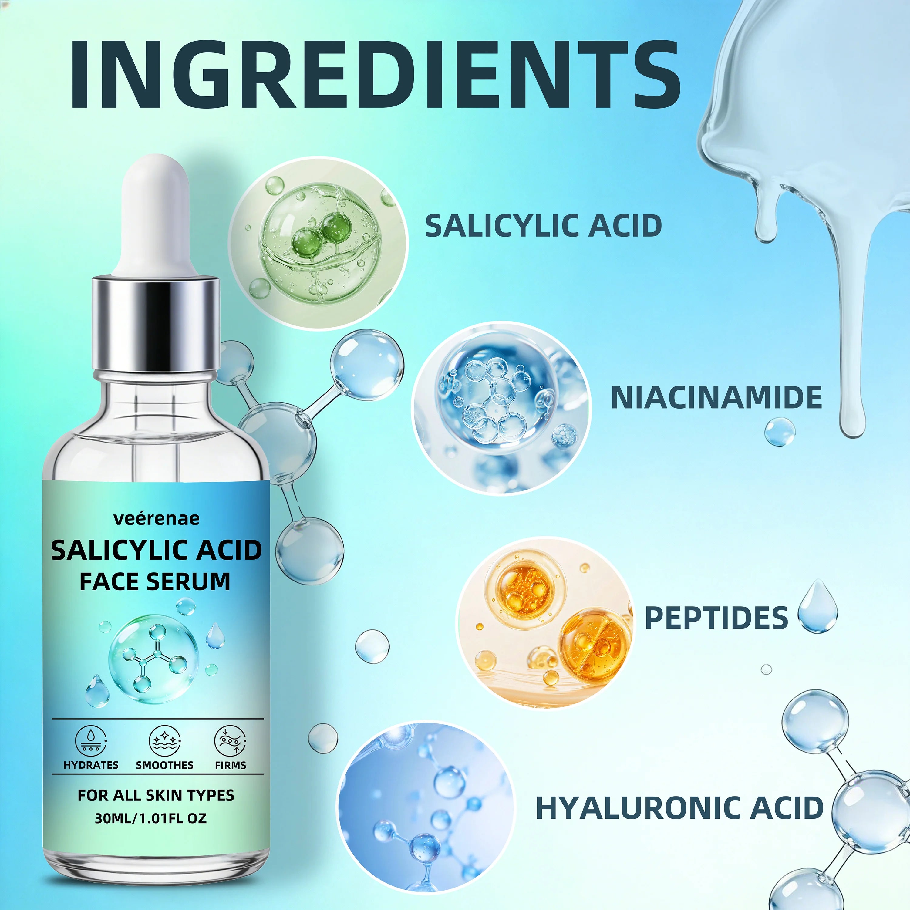 SALICYLIC ACID FACE SERUM - Boosts skin freshness, balances oil, non-irritating & hydrating. Gentle formula for all skin types