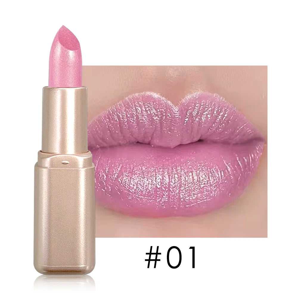 Glitter Pink Lipstick, Pearlescent Shimmer Glow, Rich Color Payoff, Waterproof Long-Wear Lipstick for Any Occasion