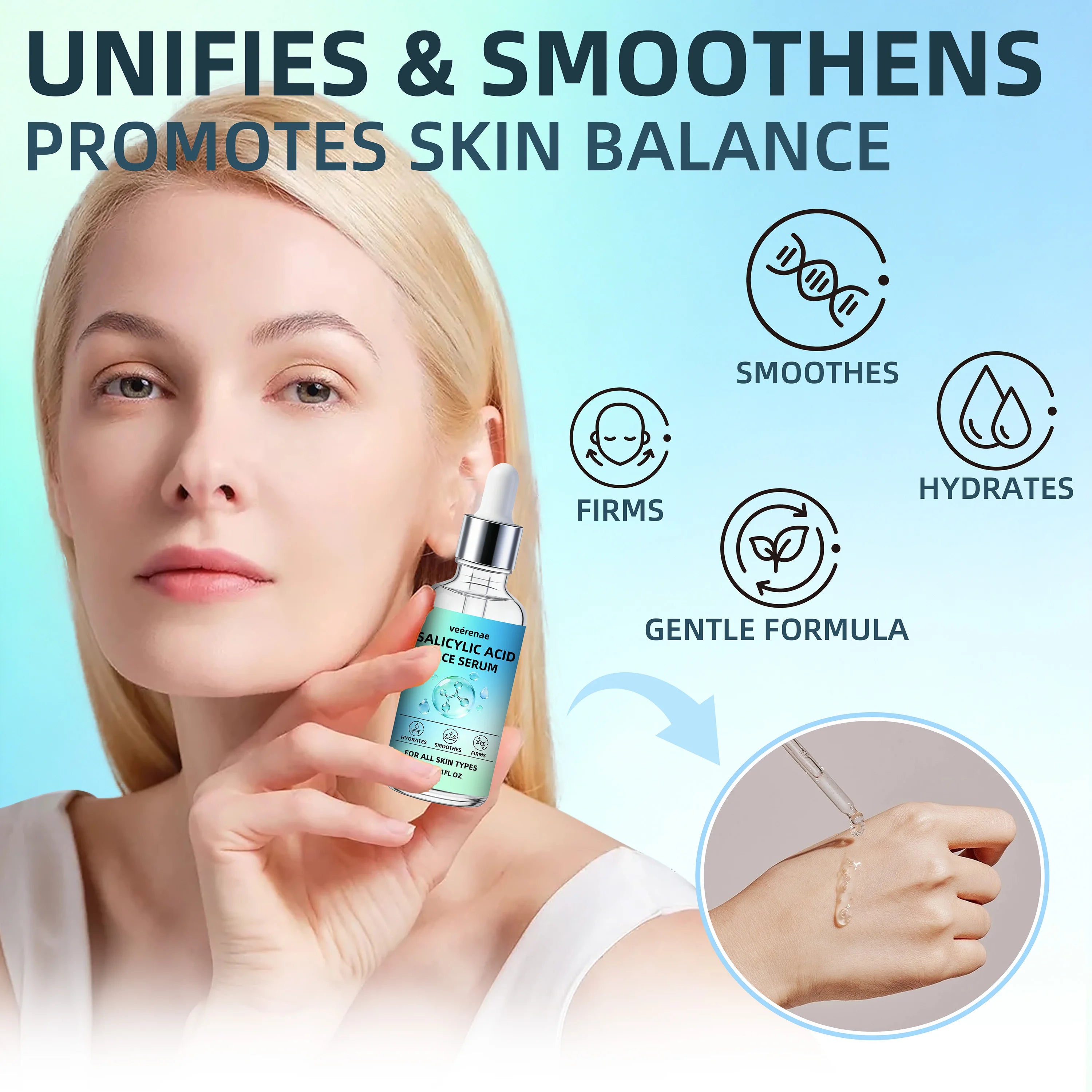 SALICYLIC ACID FACE SERUM - Boosts skin freshness, balances oil, non-irritating & hydrating. Gentle formula for all skin types