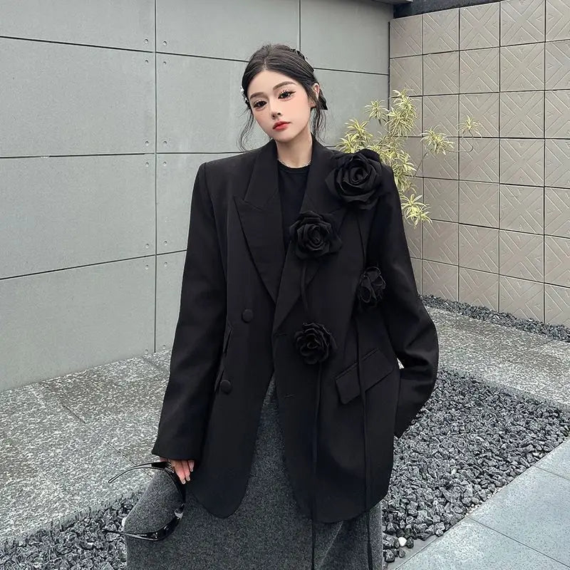 Women's Blazers Purple Three-dimensional Flower Suit Spring and Autumn New Shoulder Padded Suit Top
