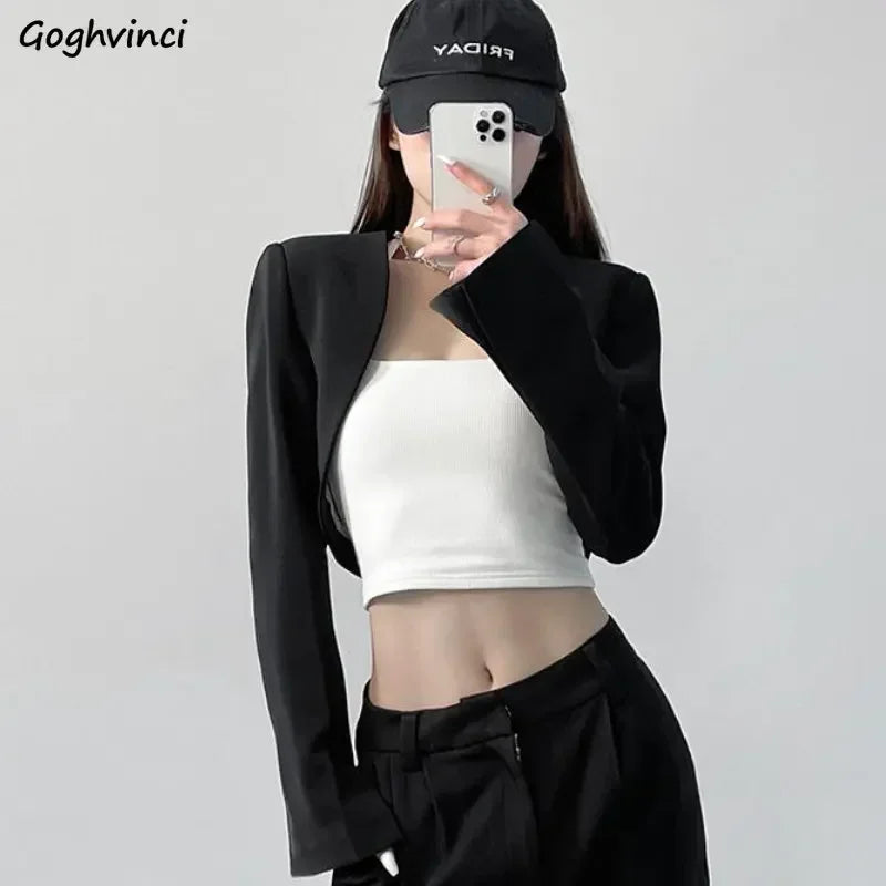 Blazers for Women Cropped Long Sleeve Jacket Solid Spring Streetwear Chic Simple All-match American Style Hotsweet Sexy Female
