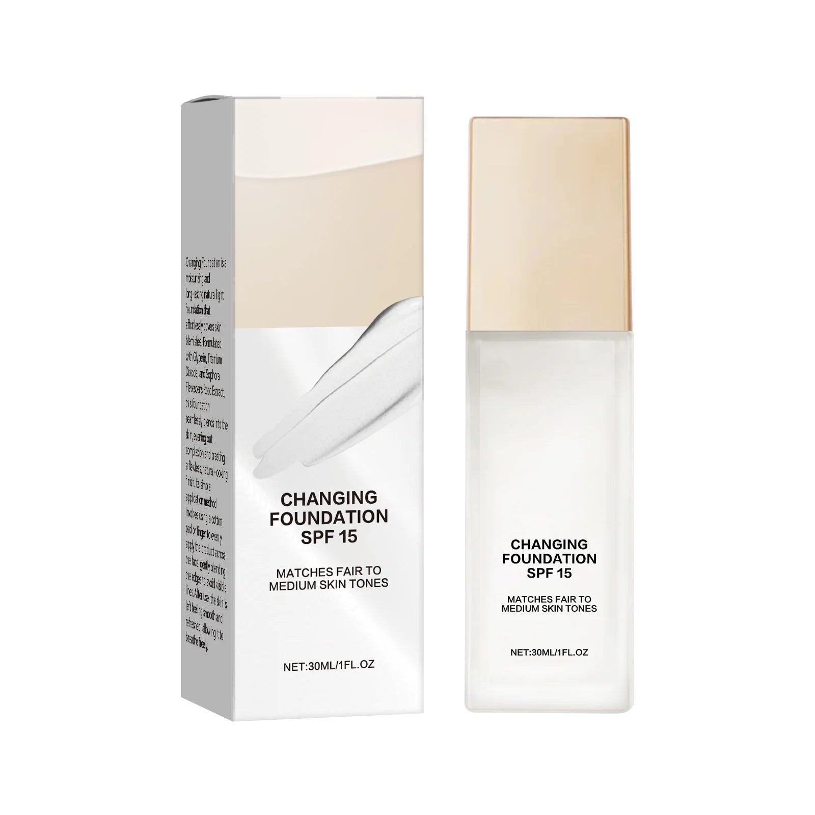 Changing Foundation SPF 15 Lightweight Liquid Makeup for Fair to Medium Skin, Hydrating Natural Coverage with Hyaluronic Acid