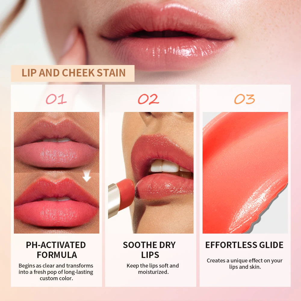 Lipstick Ph Color-Changing Lip and Cheek Dual-Use Lipstick, Moisturizing and Hydrating
