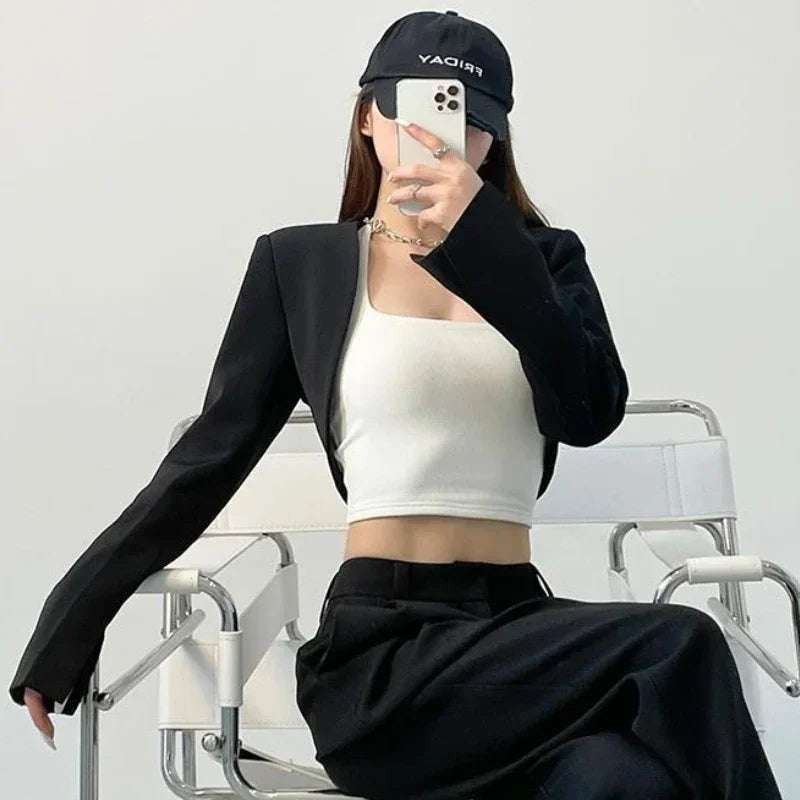 Blazers for Women Cropped Long Sleeve Jacket Solid Spring Streetwear Chic Simple All-match American Style Hotsweet Sexy Female