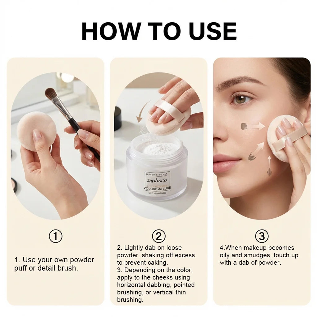 Ivory white matte setting loose powder, clear and long-lasting, creates a soft matte finish, lightweight setting loose powder