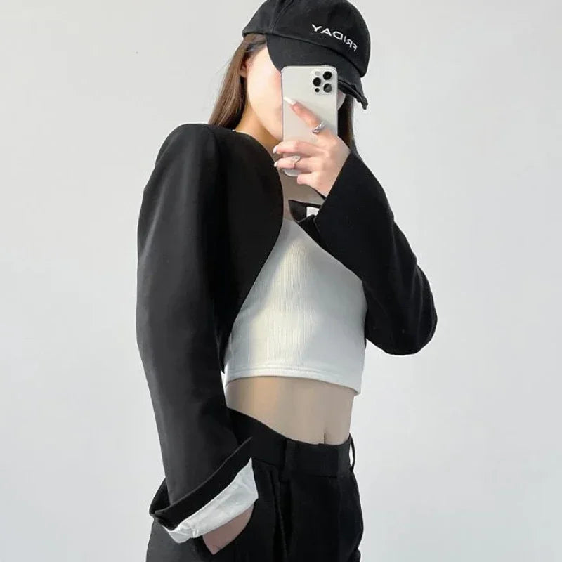 Blazers for Women Cropped Long Sleeve Jacket Solid Spring Streetwear Chic Simple All-match American Style Hotsweet Sexy Female