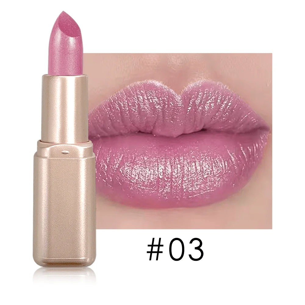 Glitter Pink Lipstick, Pearlescent Shimmer Glow, Rich Color Payoff, Waterproof Long-Wear Lipstick for Any Occasion