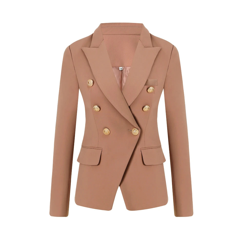 Pink Blazer Women TOP QUALITY Coat 2025 White Slim Blazer Jacket Female Double Breasted Metal Lion Buttons Women Blazers Tops