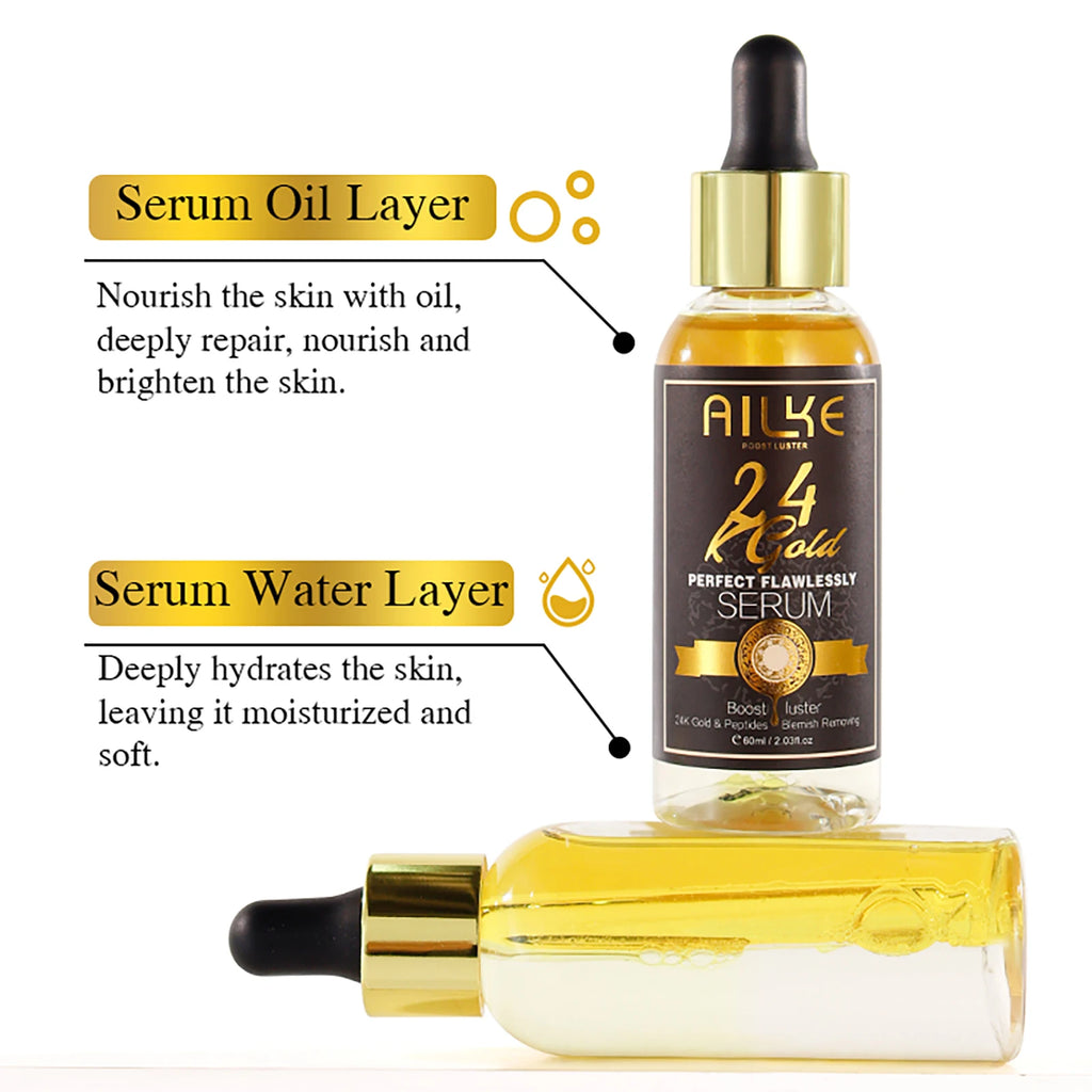 AILKE 24K Gold Flawlessly Serum, Whitening, Deep Clean Skin, Even Skin Tone, Reduce Black Spots, With Peptide, For Face & Body