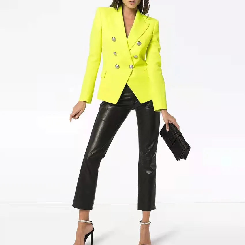 Pink Blazer Women TOP QUALITY Coat 2025 White Slim Blazer Jacket Female Double Breasted Metal Lion Buttons Women Blazers Tops