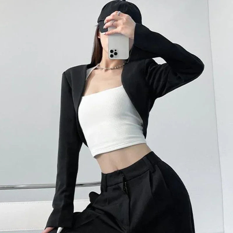 Blazers for Women Cropped Long Sleeve Jacket Solid Spring Streetwear Chic Simple All-match American Style Hotsweet Sexy Female