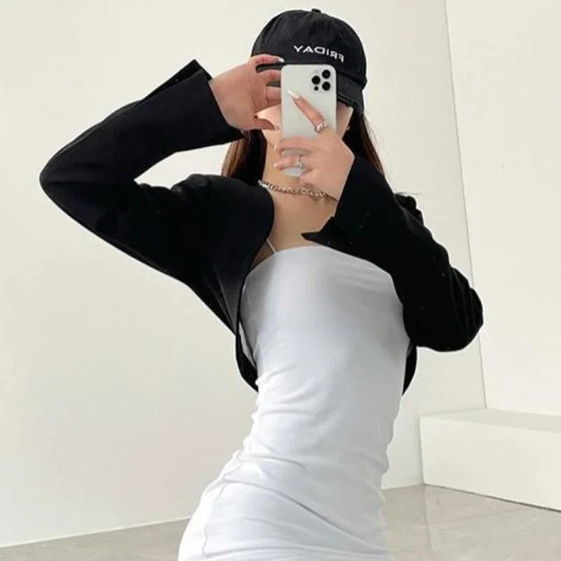 Blazers for Women Cropped Long Sleeve Jacket Solid Spring Streetwear Chic Simple All-match American Style Hotsweet Sexy Female
