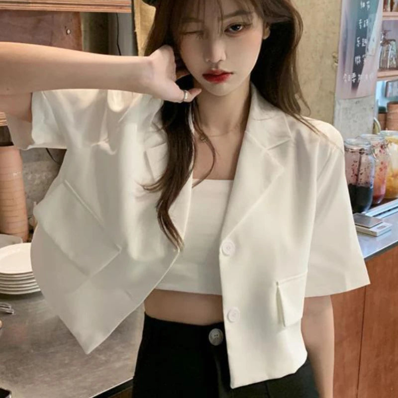 Blazers Women Solid Loose Short Sleeve Ulzzang Summer Thin Casual Streetwear Fashion All-match  Simple Cozy Ins Popular