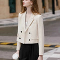 Women Crop Blazers Solid Simple Office Lady Spring Autumn Long Sleeve Suit Jacket Double Breasted Fashion Elegant Female Coat