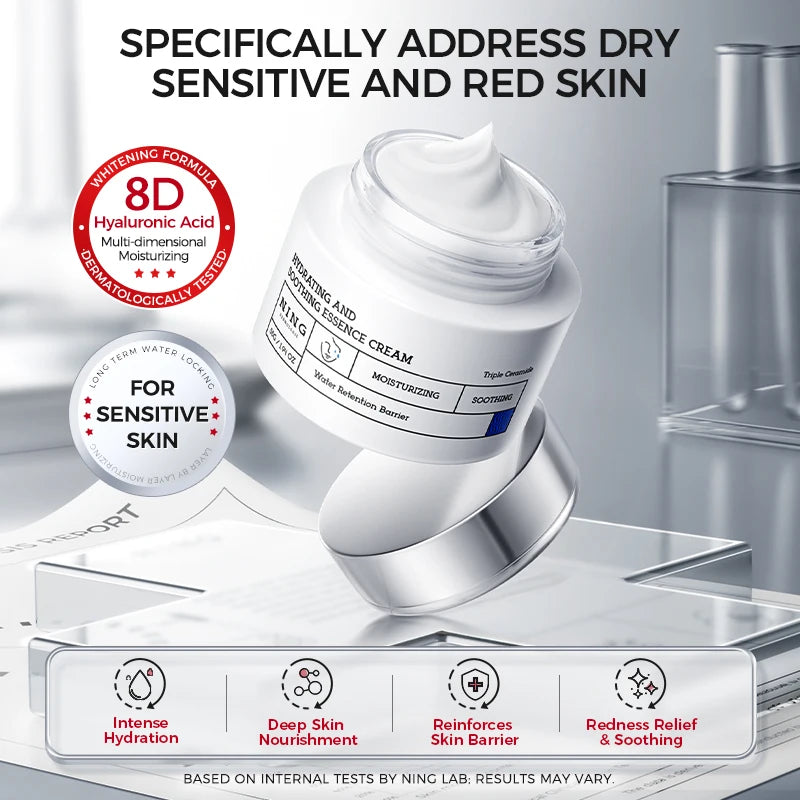 Hydrating Soothing Essence Cream – Collagen, Ceramides, Hyaluronic Acid & Plant Extracts for Moisture, Barrier Repair & Redness
