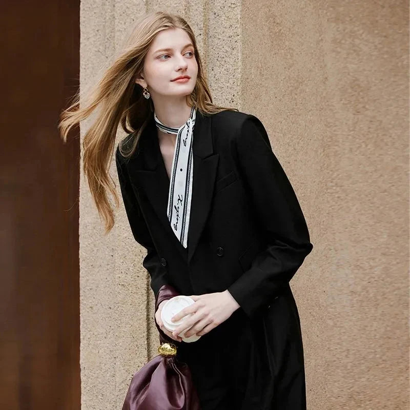 Women Crop Blazers Solid Simple Office Lady Spring Autumn Long Sleeve Suit Jacket Double Breasted Fashion Elegant Female Coat