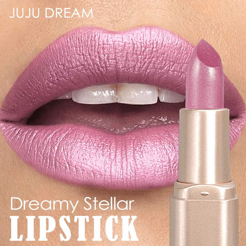 Glitter Pink Lipstick, Pearlescent Shimmer Glow, Rich Color Payoff, Waterproof Long-Wear Lipstick for Any Occasion