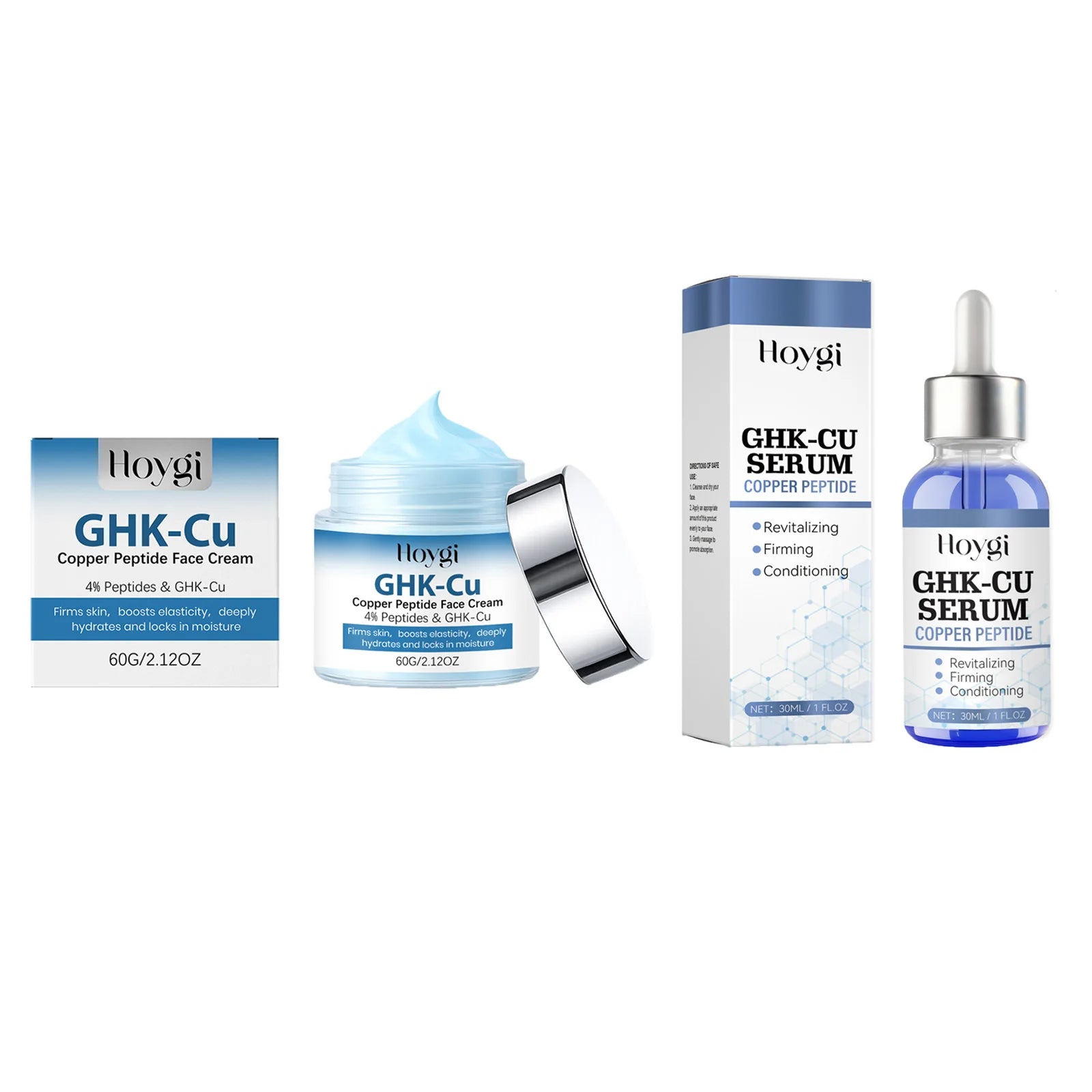 Copper Peptide Face Cream & Serum Set Firming Hydrating Skincare Smoothing Tightening Facial Skin Softens Skin Textur