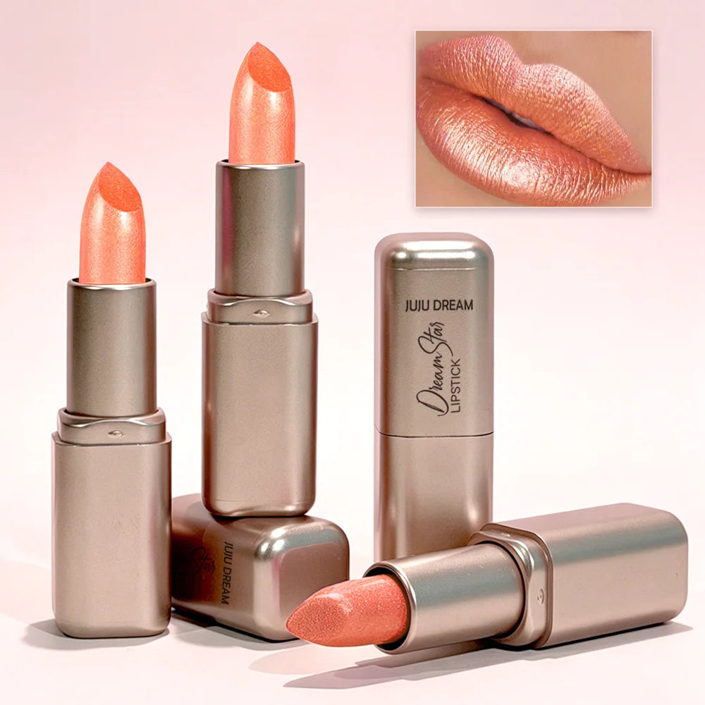 Glitter Pink Lipstick, Pearlescent Shimmer Glow, Rich Color Payoff, Waterproof Long-Wear Lipstick for Any Occasion