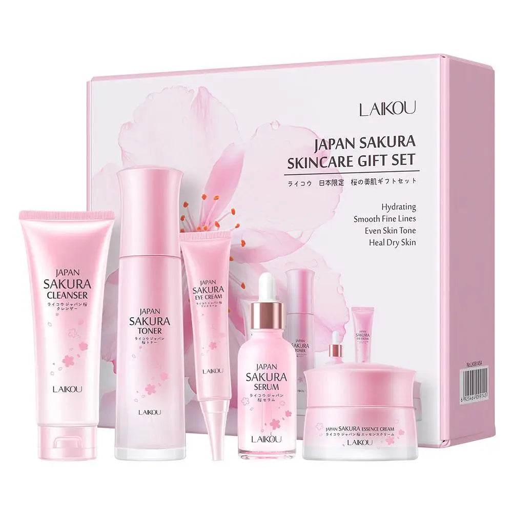 LAIKOU Japan Sakura Skin Care Set Serum Rejuvenating Brightening Cream Glowing Moisturizer Fade Blemishes 5pcs/set