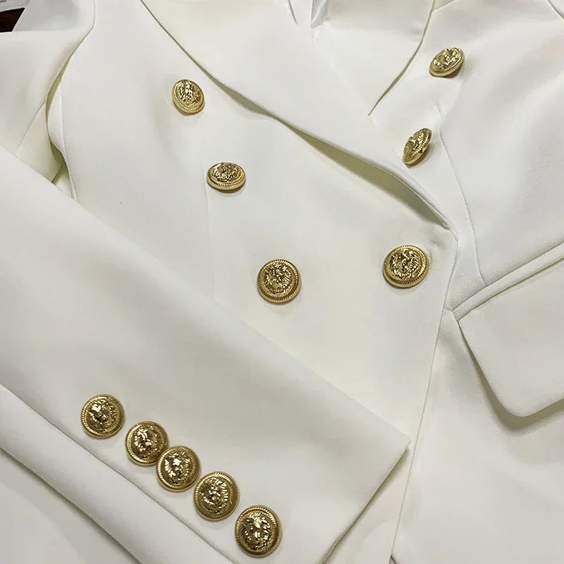 Pink Blazer Women TOP QUALITY Coat 2025 White Slim Blazer Jacket Female Double Breasted Metal Lion Buttons Women Blazers Tops