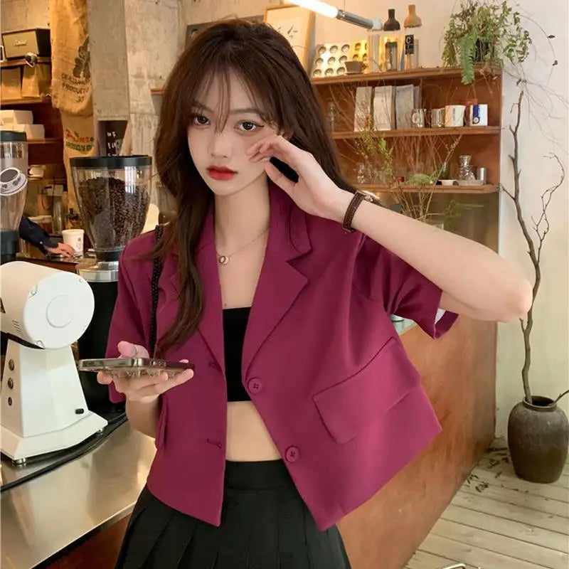 Blazers Women Solid Loose Short Sleeve Ulzzang Summer Thin Casual Streetwear Fashion All-match  Simple Cozy Ins Popular