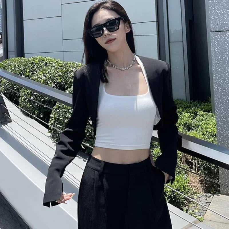 Blazers for Women Cropped Long Sleeve Jacket Solid Spring Streetwear Chic Simple All-match American Style Hotsweet Sexy Female