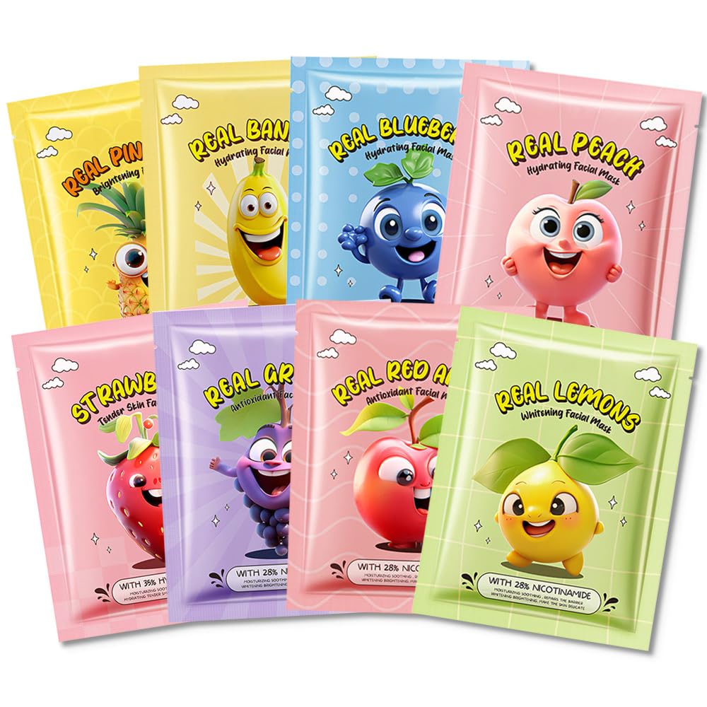 Kaely 8 Pack Fruit Face Masks for Kids Teens Girls