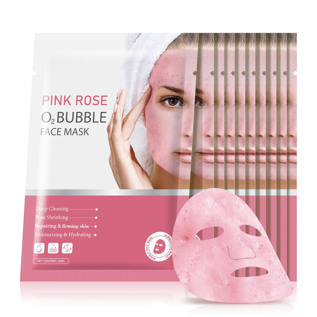 GUOYAOLIFU 10 Sheets O2 Bubble Face Masks Skincare Pink Rose
